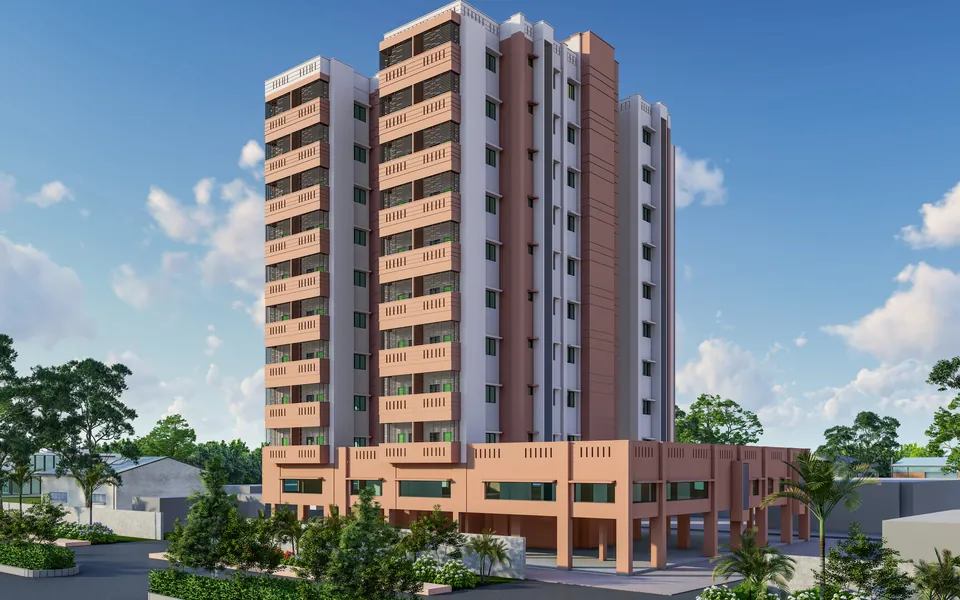 Render of the G+10 hostel building at Haldia Refinery Township